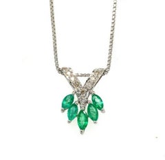 Natural Emerald and Diamond Chain Pendant Birthstone Necklace for Gift Jewelry