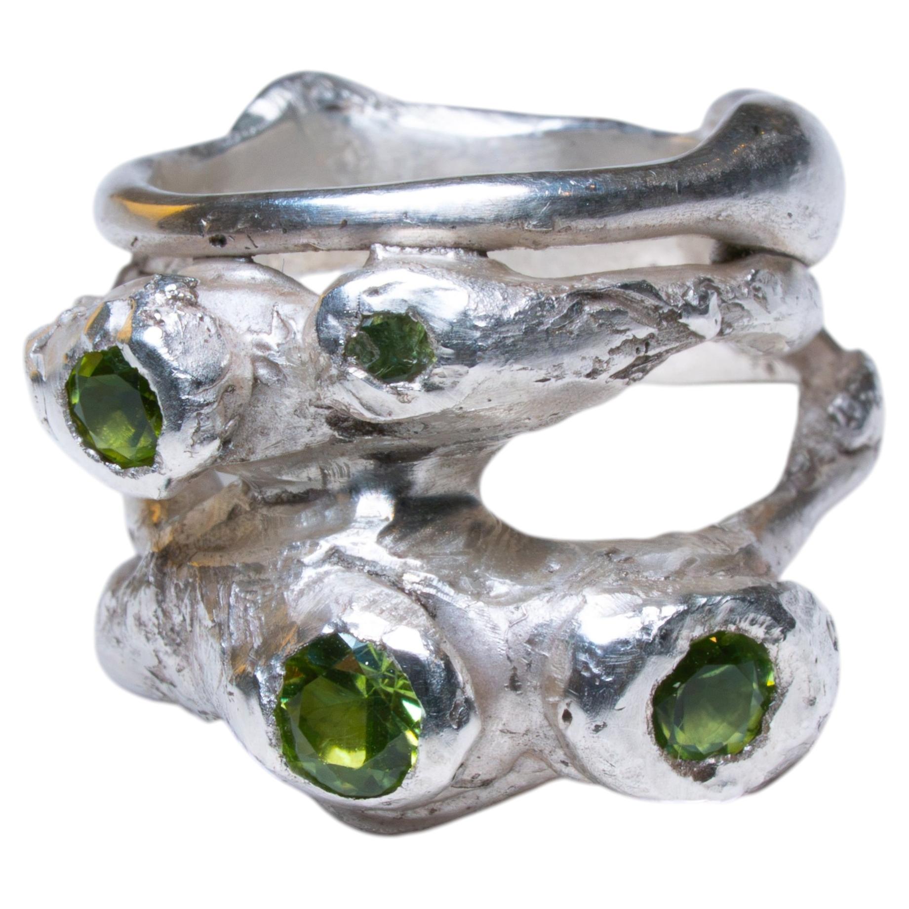 925 Sterling Silver & Peridots Ring by L A MH