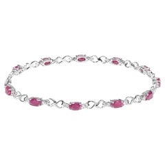 Pulsera de eslabones de plata de ley .925 con forma ovalada de rubí rosa y 1/4 qt de diamante