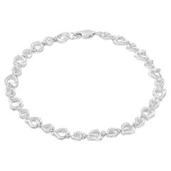 .925 Sterling Silver Prong Set Diamond Accent Alternating Heart Link Bracelet