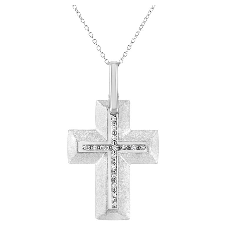 .925 Sterling Silver ProngSet Diamond Accent Bold Cross Pendant