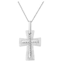 .925 Sterling Silver Prong-Set Diamond Accent Cross Pendant Necklace