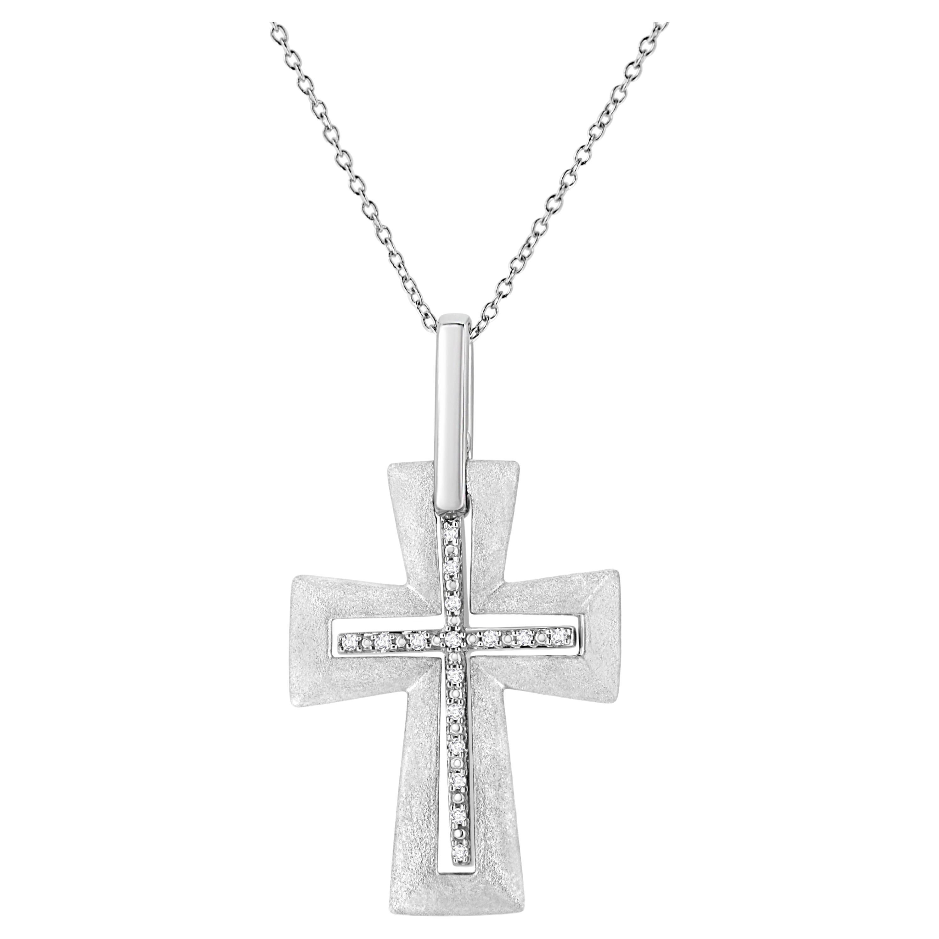 .925 Sterling Silver Prong-Set Diamond Accent Cross Pendant Necklace