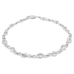 .925 Sterling Silver Prong Set Diamond Accent Curved Spiral Link Bracelet