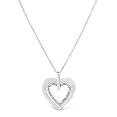 .925 Sterling Silver Prong-Set Diamond Accent Double Heart Pendant Necklace