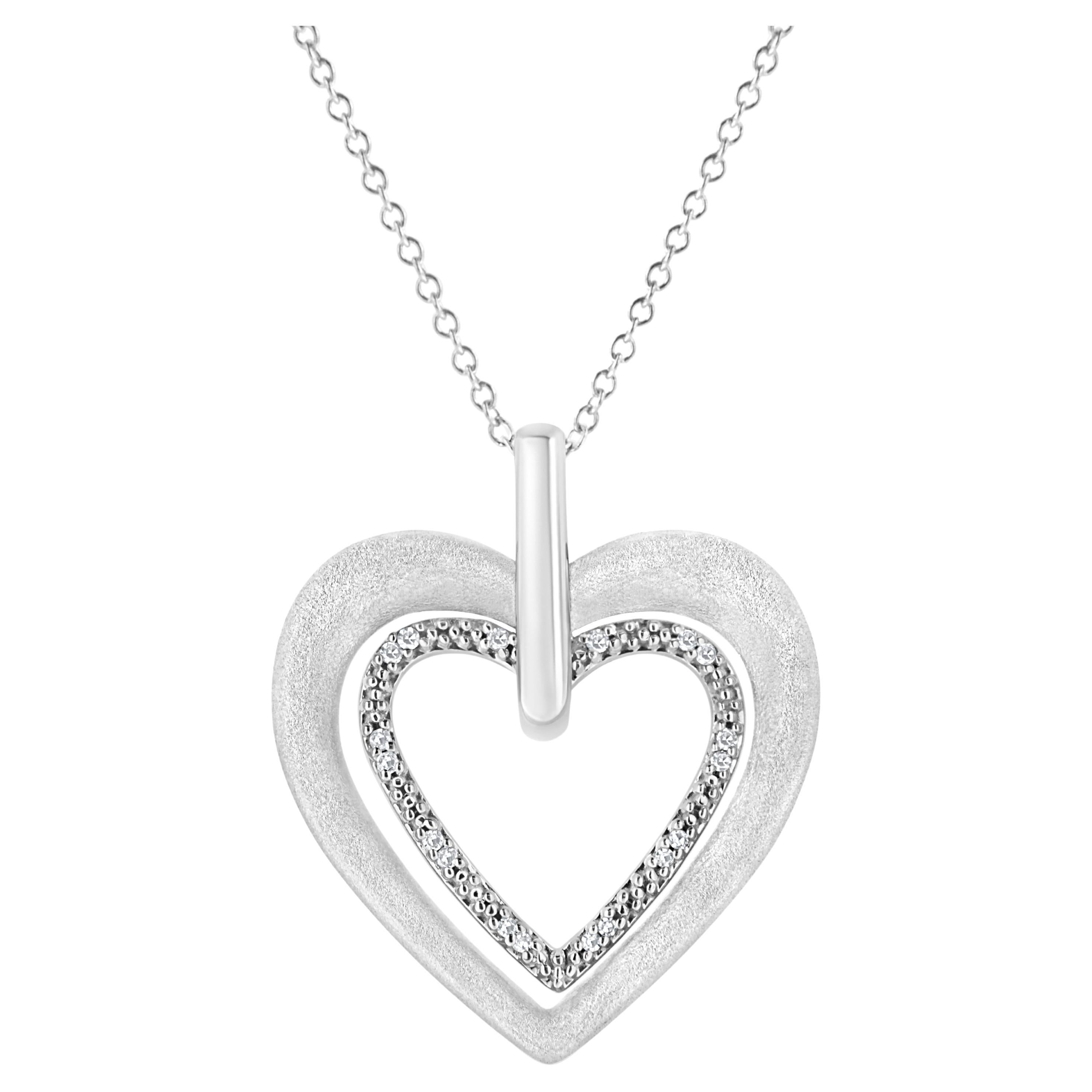 .925 Sterling Silver Prong-Set Diamond Accent Double Heart Pendant Necklace