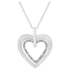 .925 Sterling Silver Prong-Set Diamond Accent Double Heart Pendant Necklace