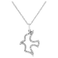 .925 Sterling Silver Prong-Set Diamond Accent Dove Bird Pendant Necklace