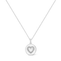 .925 Sterling Silver Prong-Set Diamond Accent Heart Emblemed Pendant Necklace