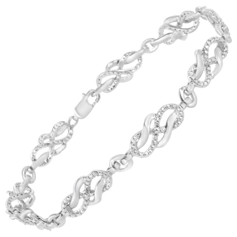 .925 Sterling Silver Prong Set Diamond Accent Infinity Weave Link