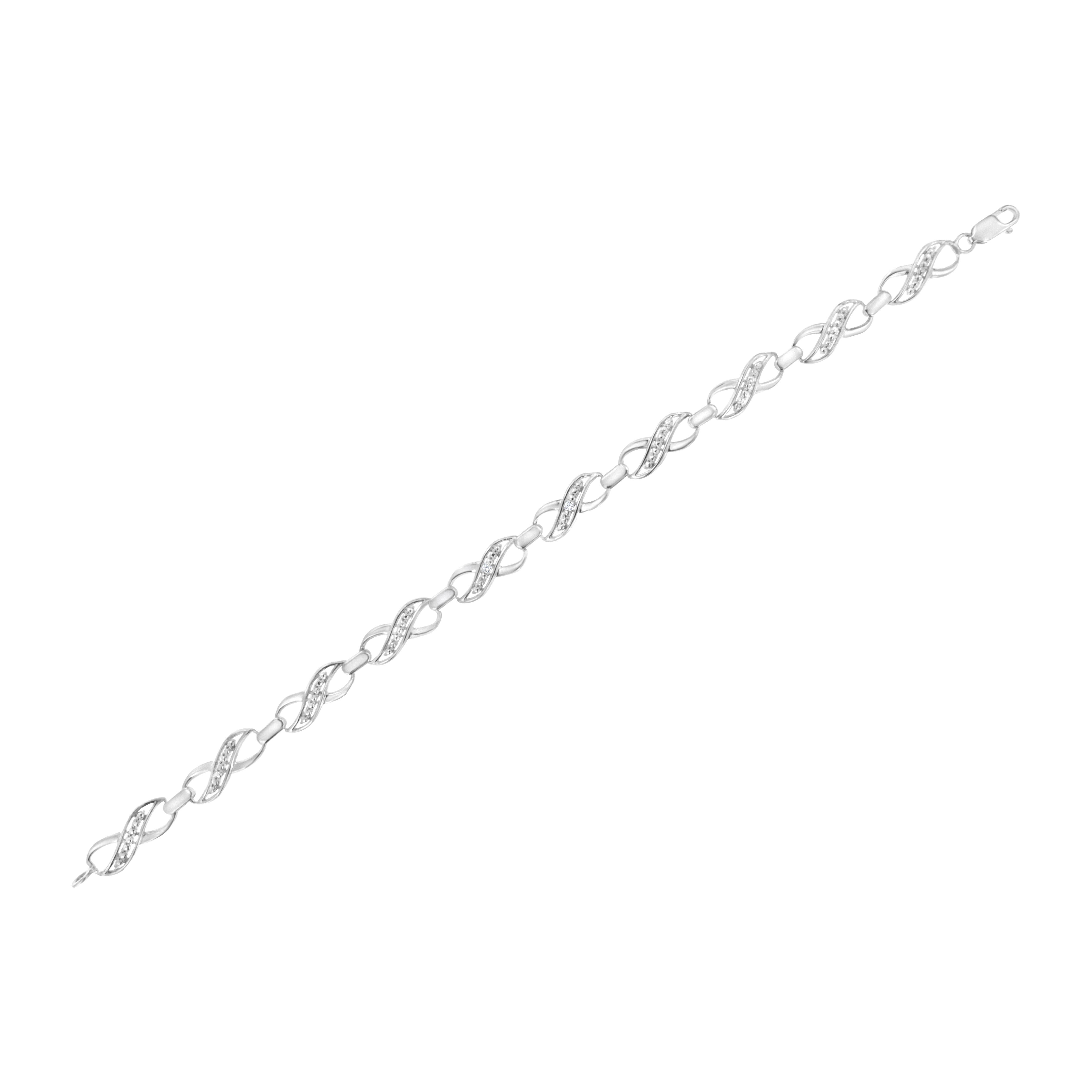 Bracelet à maillons Infinity en argent sterling serti d'un ruban de diamants et d'une griffe de 0,925 carat Neuf - En vente à New York, NY