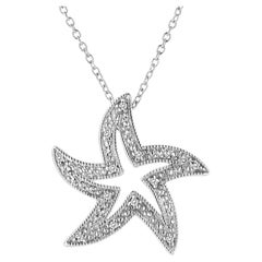 Collier en argent sterling .925 avec étoile de mer sertie de diamants et pendentif 18"".
