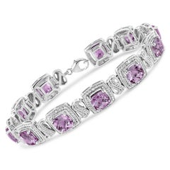 .925 Sterling Silver Purple Amethyst and 1/10 Carat Diamond Tennis Bracelet