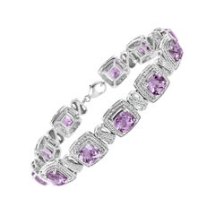 .925 Sterling Silver Purple Amethyst and 1/10 Carat Diamond Tennis Bracelet