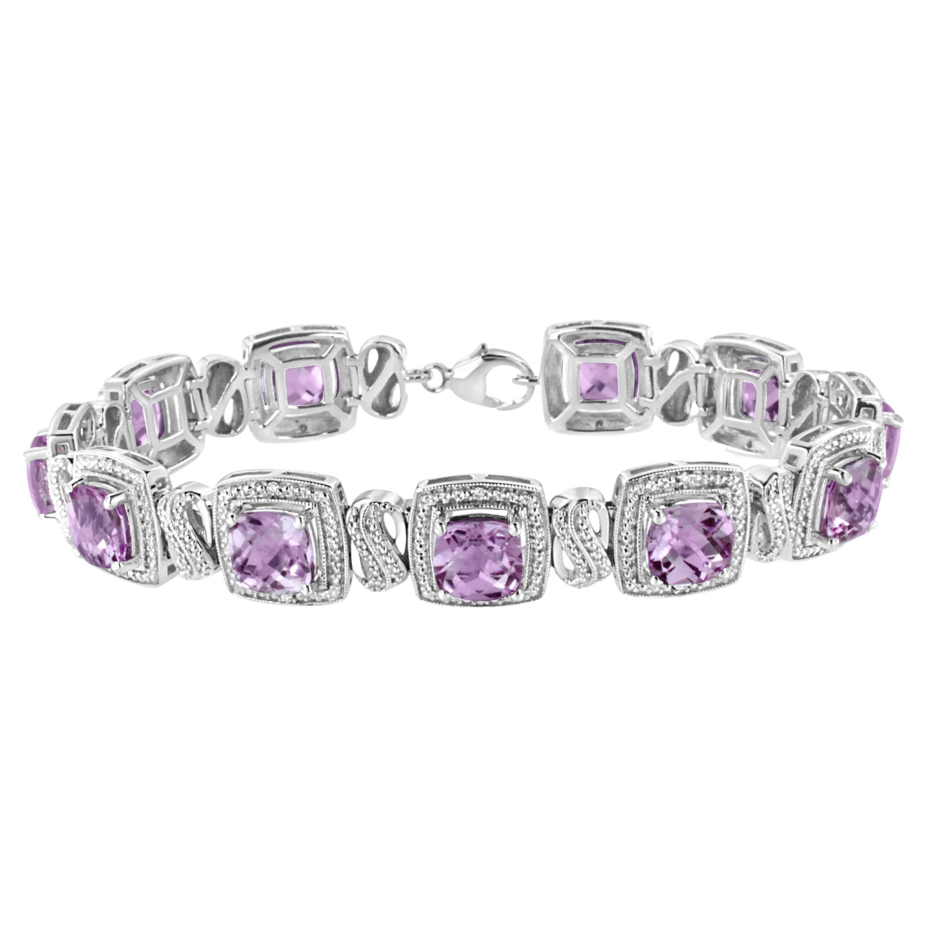 Bracelet de tennis en argent 925 avec améthyste violette et diamant de 1/10 carat en vente