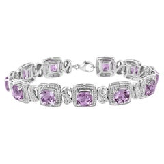 Bracelet de tennis en argent 925 avec améthyste violette et diamant de 1/10 carat