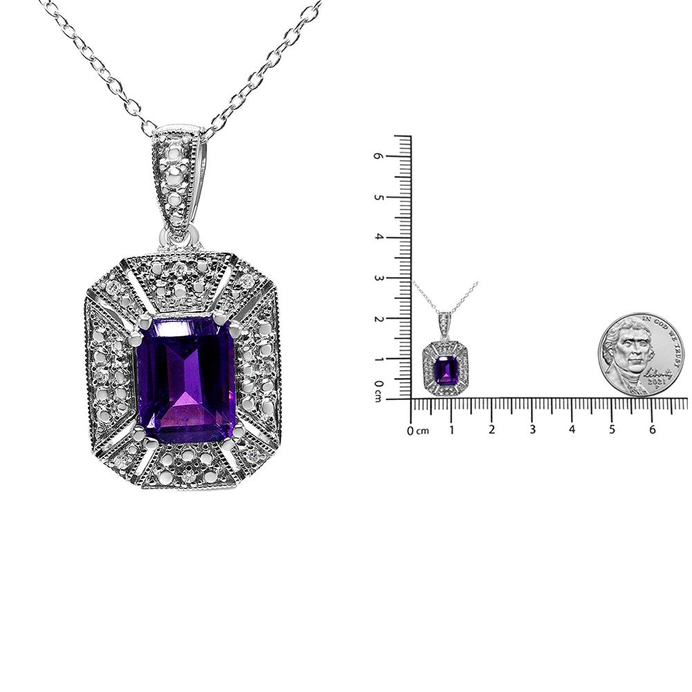  .925 Sterling Silver Purple Amethyst and Diamond Accent Pendant Necklace  In New Condition For Sale In New York, NY