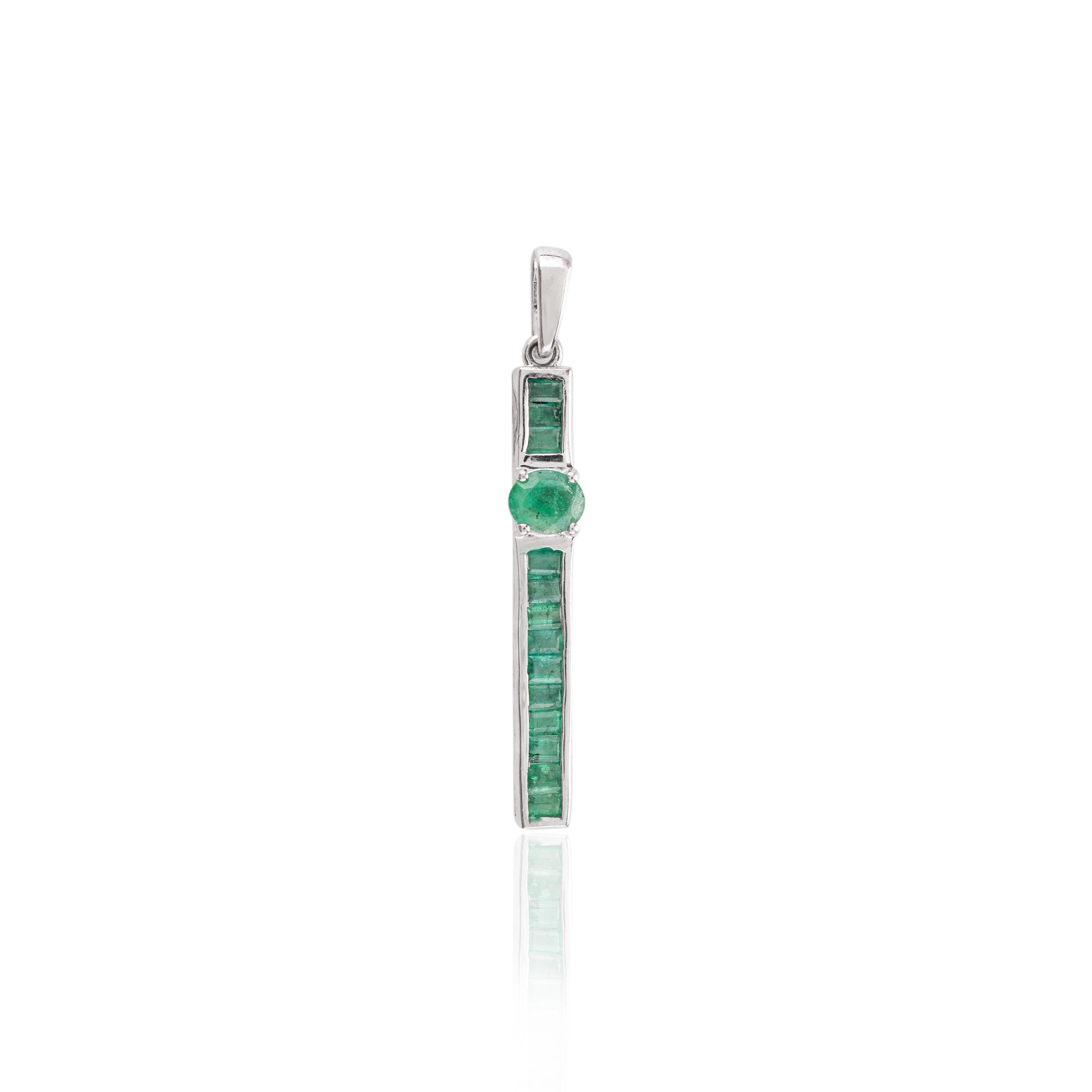 Art Deco 925 Sterling Silver Real Emerald Long Pendant Unisex Gifts For Sale