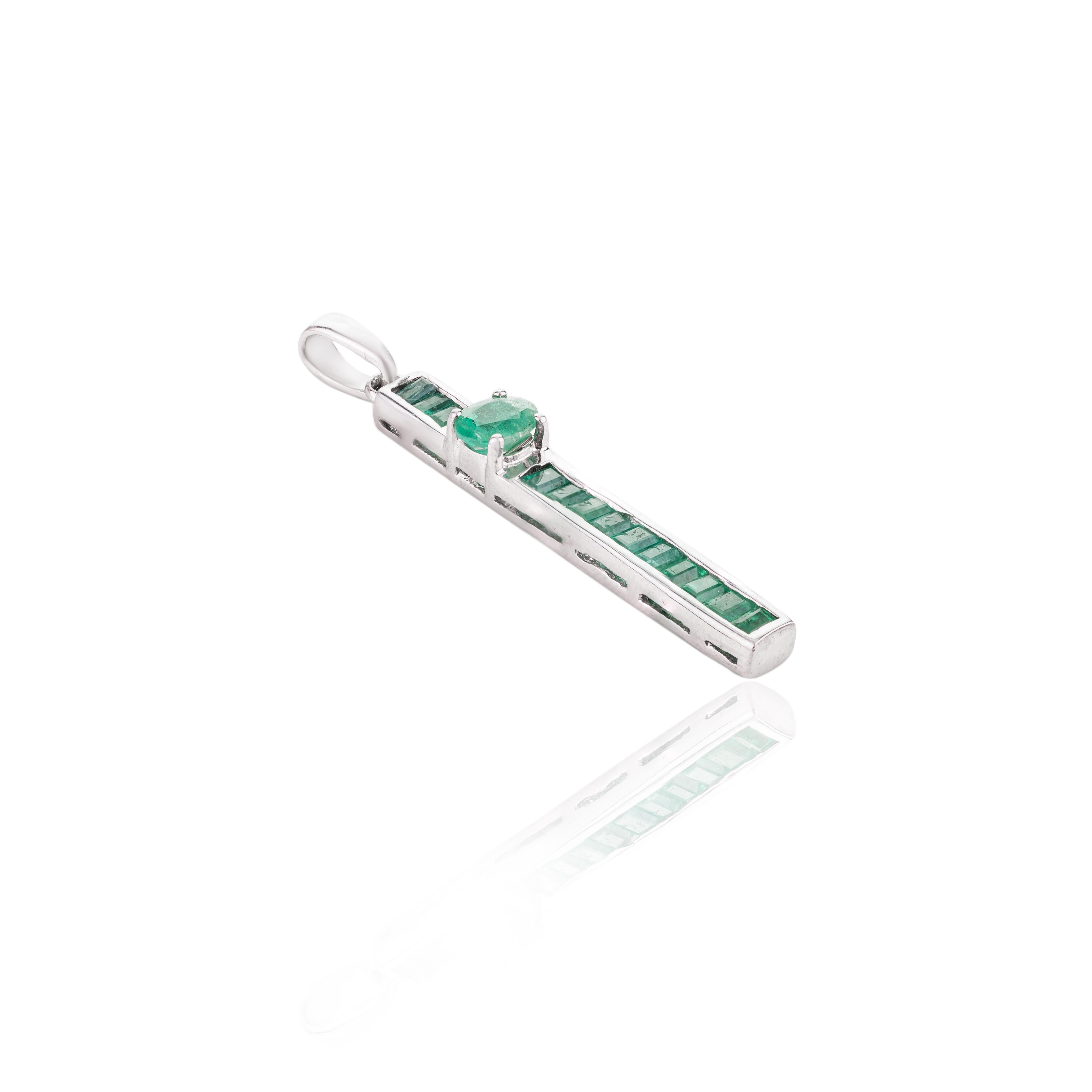 Women's 925 Sterling Silver Real Emerald Long Pendant Unisex Gifts For Sale