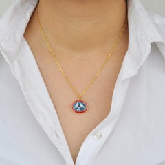 925 Sterling Silver Red Enamel Agate Love Birds Cameo Carving Pendant Necklace