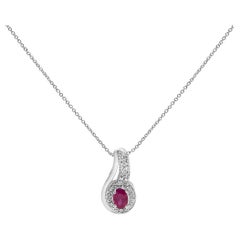 .925 Sterling Silver Red Ruby and Diamond Accent Milgrain Swirl Pendant Necklace