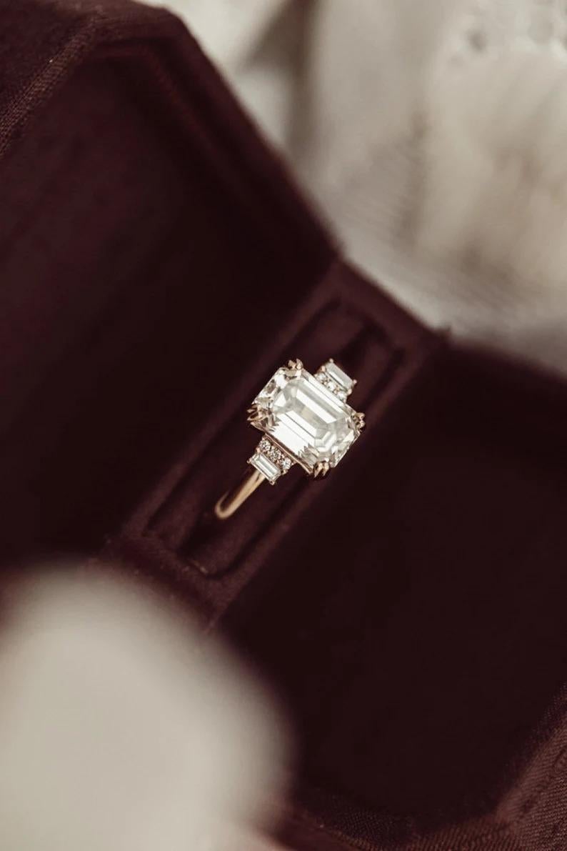 925 Sterlingsilber-Verlobungsring 2CT mit Moissanit im Smaragdschliff, Geschenk für sie für Damen oder Herren