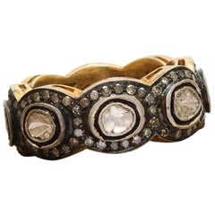 Bague en argent sterling 925 avec diamant naturel et diamants Polki pour femme.