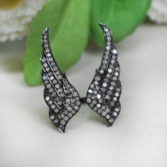 925 Sterling Silver Ring Natural Pave Diamond Angel Wing Shaped Ring For Women.