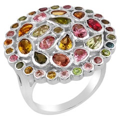 Gemistry Victorian 3.9 Cttw, Multi-Tourmaline Ring in 925 Sterling Silver