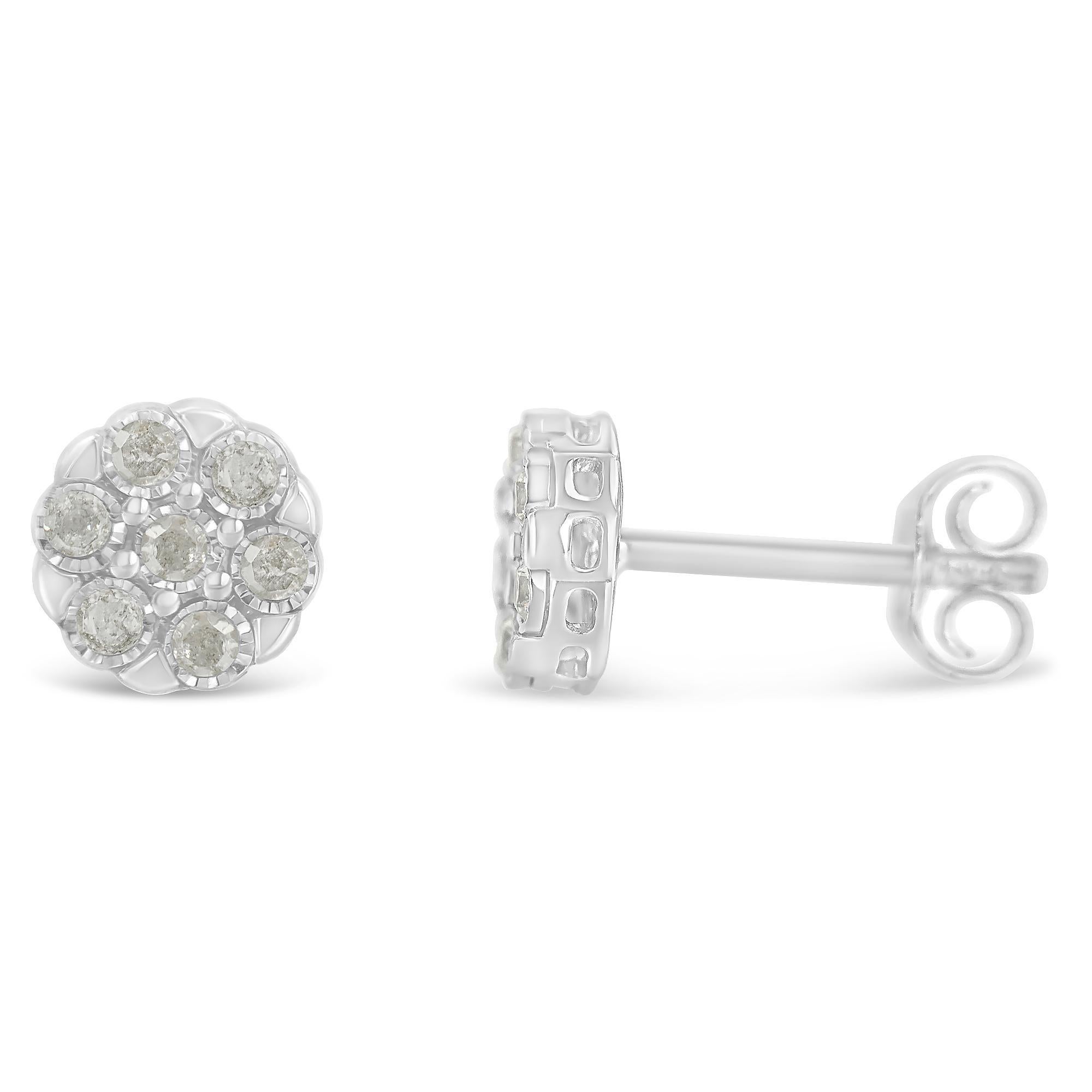 .925 Sterlingsilber Rose-Cut 1/4 cttw Diamant-Blumen-Cluster-Ohrstecker (Moderne) im Angebot