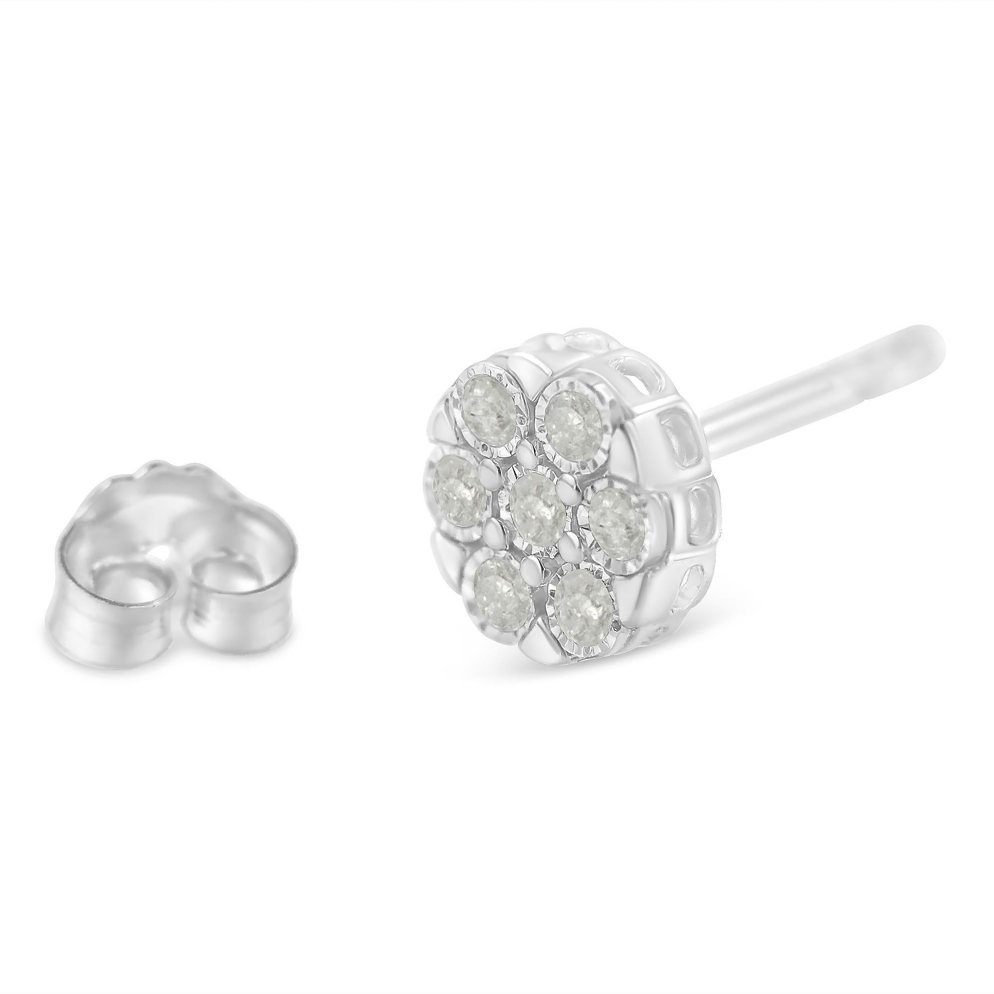 .925 Sterlingsilber Rose-Cut 1/4 cttw Diamant-Blumen-Cluster-Ohrstecker (Rundschliff) im Angebot