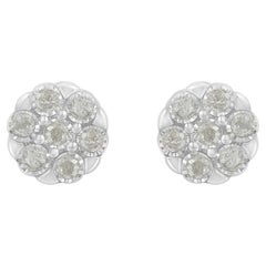 .925 Sterlingsilber Rose-Cut 1/4 cttw Diamant-Blumen-Cluster-Ohrstecker