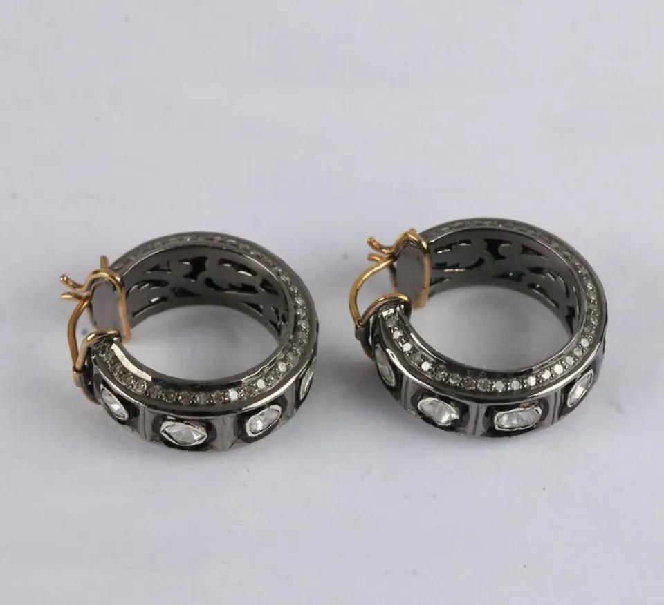 925 Sterling Silver Rose Cut Diamond Hoop Earring Handmade Victorian Style Gift
Light weight can be worn everyday

Additional information:
Condition: New with tags: A brand-new, unused, and unworn item (including handmade items) in the original