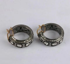 925 Sterling Silver Rose Cut Diamond Hoop Earring Handmade Victorian Style