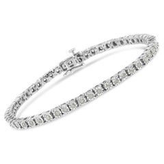 .925 Sterling Silver Rose Cut Diamond Round Faceted Bezel Tennis Bracelet