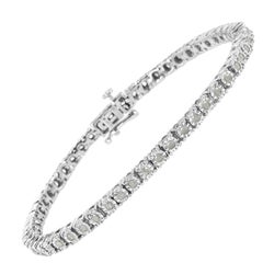 Used .925 Sterling Silver Rose Cut Diamond Round Faceted Bezel Tennis Bracelet