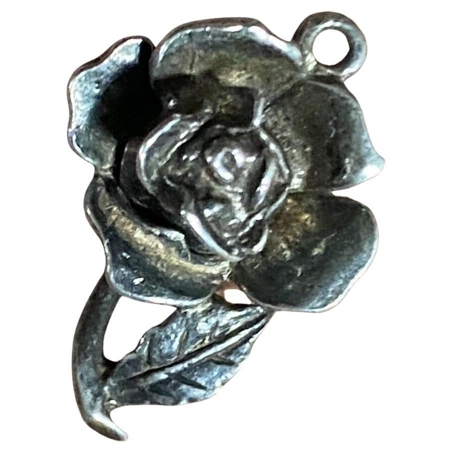 925 Sterling Silber Rose & Gelbe Emaille Biene Vintage Eröffnung Charme / Anhänger