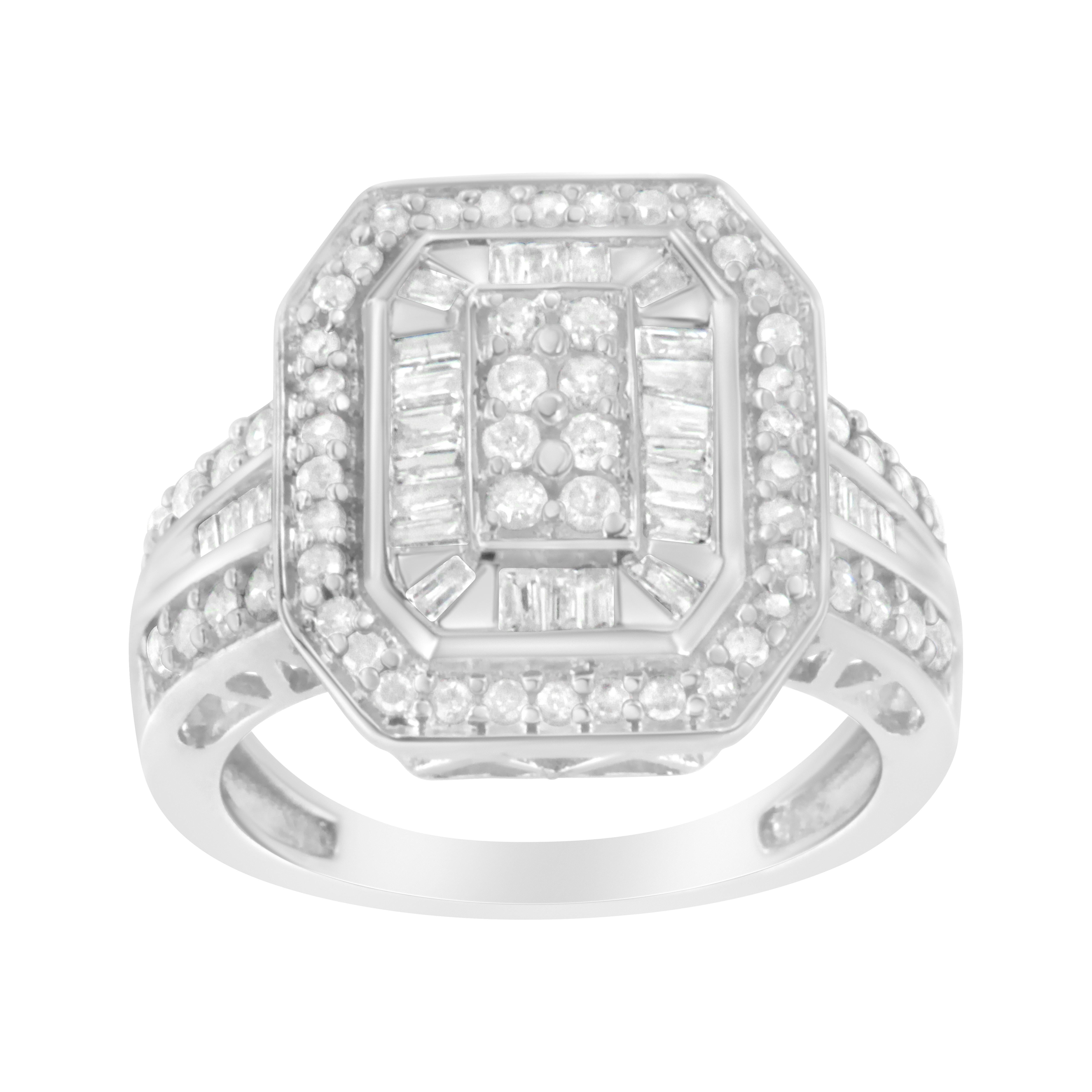 Im Angebot: .925 Sterlingsilber Runder und Baguette 3/4 cttw Diamant- Kathedralenring () 2