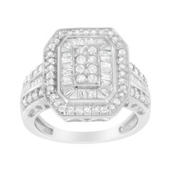 .925 Sterling Silver Round and Baguette 3/4 cttw Diamond Cathedral Ring