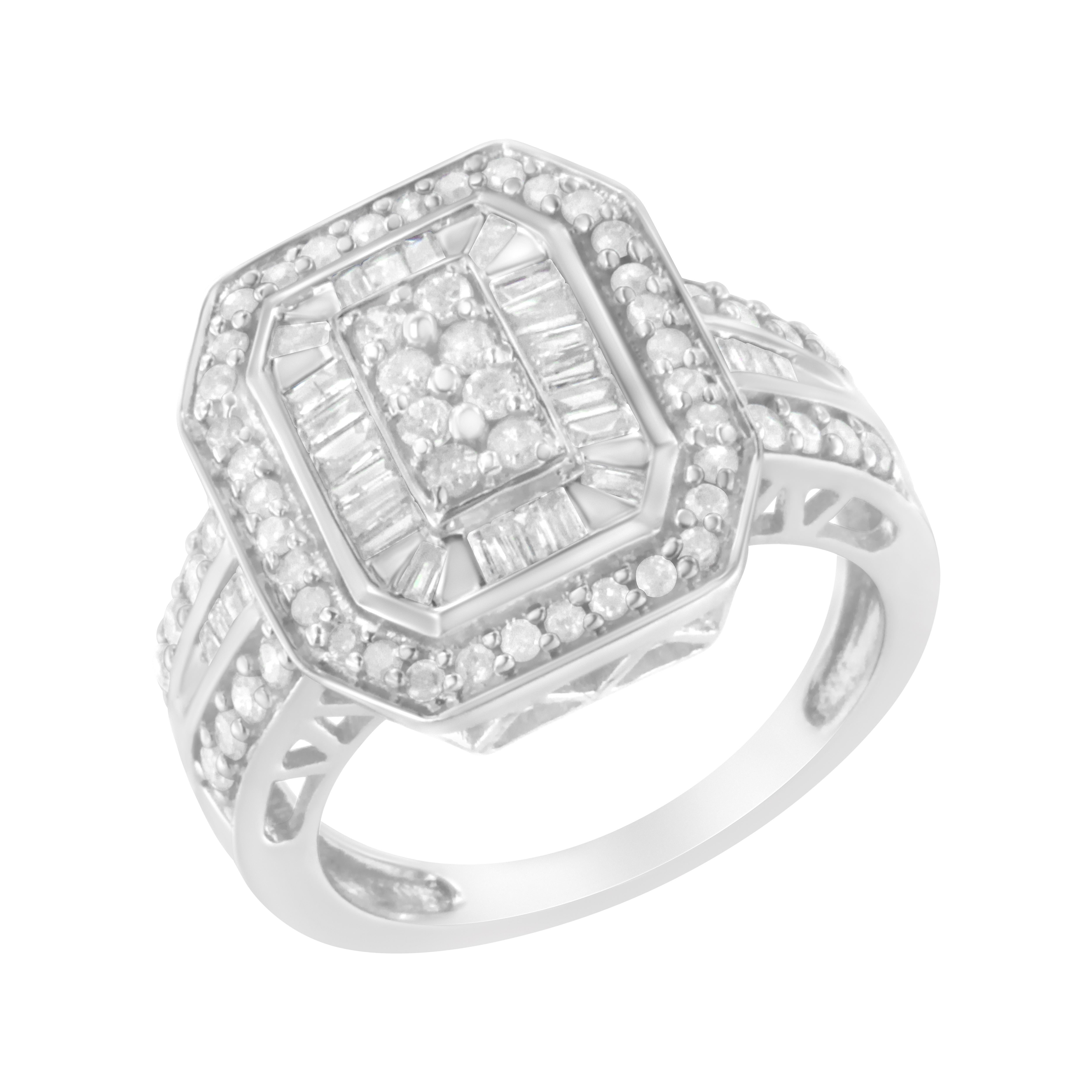 Im Angebot: .925 Sterlingsilber Runder und Baguette 3/4 cttw Diamant- Kathedralenring () 3