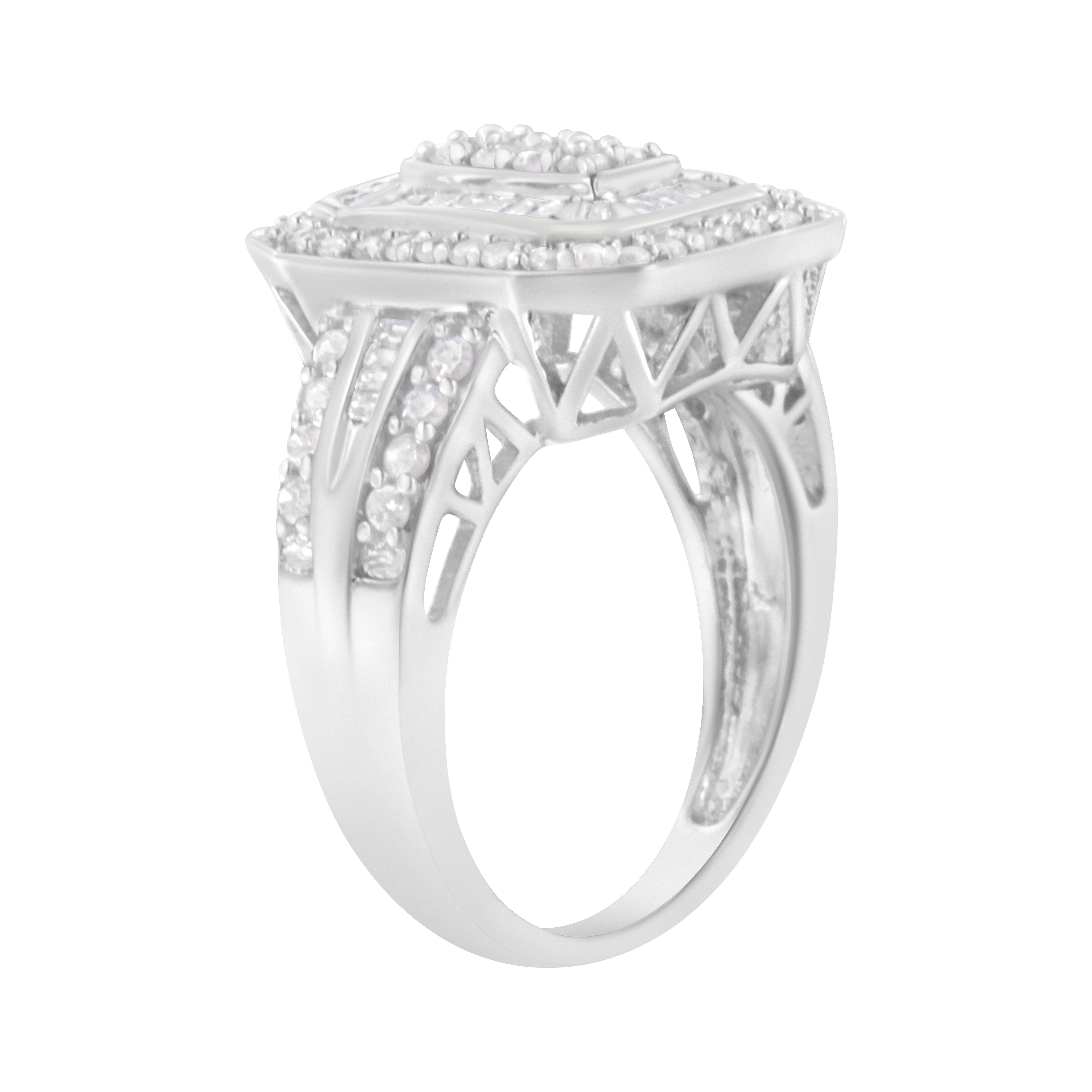 Im Angebot: .925 Sterlingsilber Runder und Baguette 3/4 cttw Diamant- Kathedralenring () 5