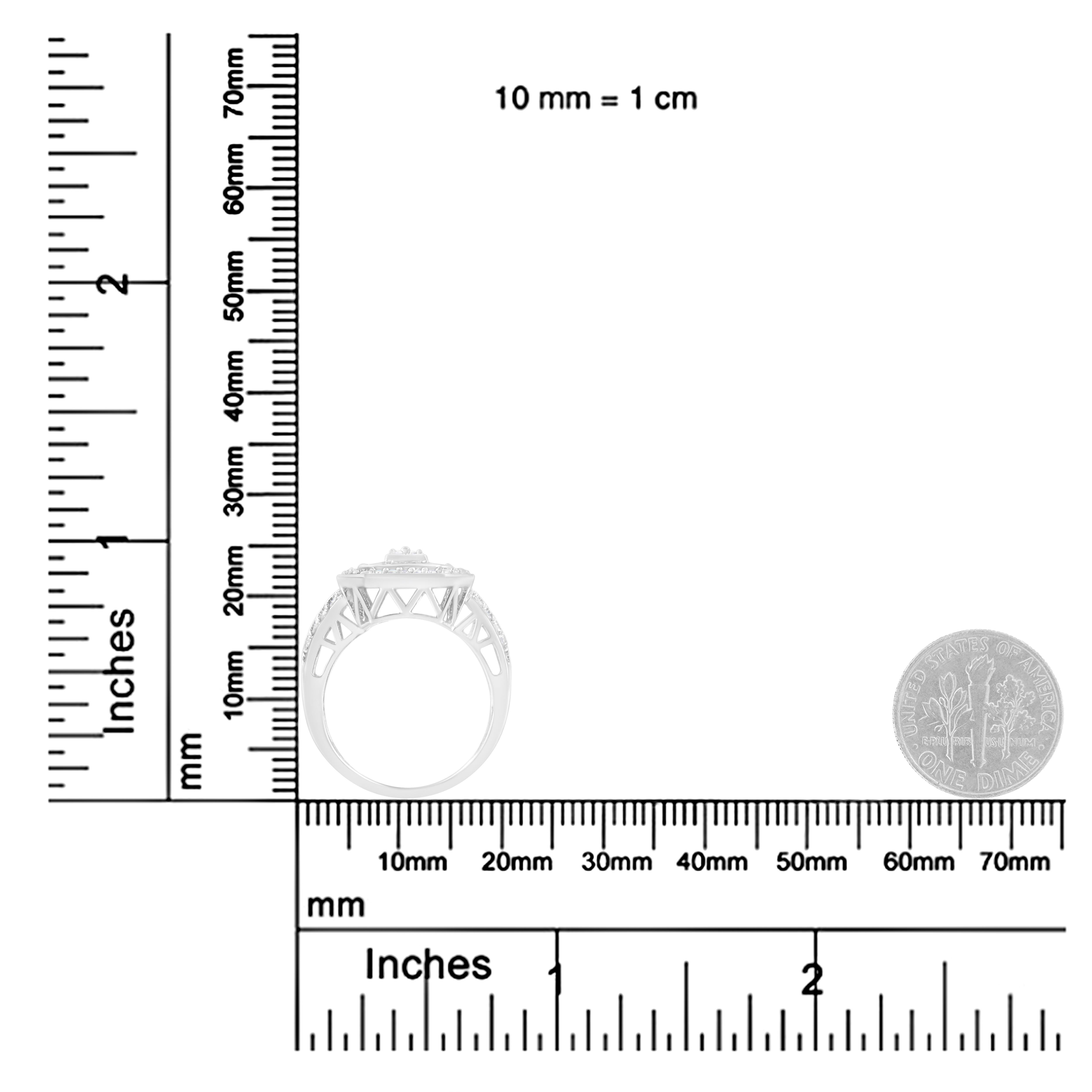 Im Angebot: .925 Sterlingsilber Runder und Baguette 3/4 cttw Diamant- Kathedralenring () 7