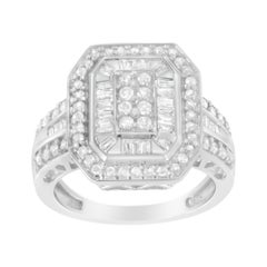 .925 Sterling Silver Round and Baguette 3/4 Diamond Cathedral Ring