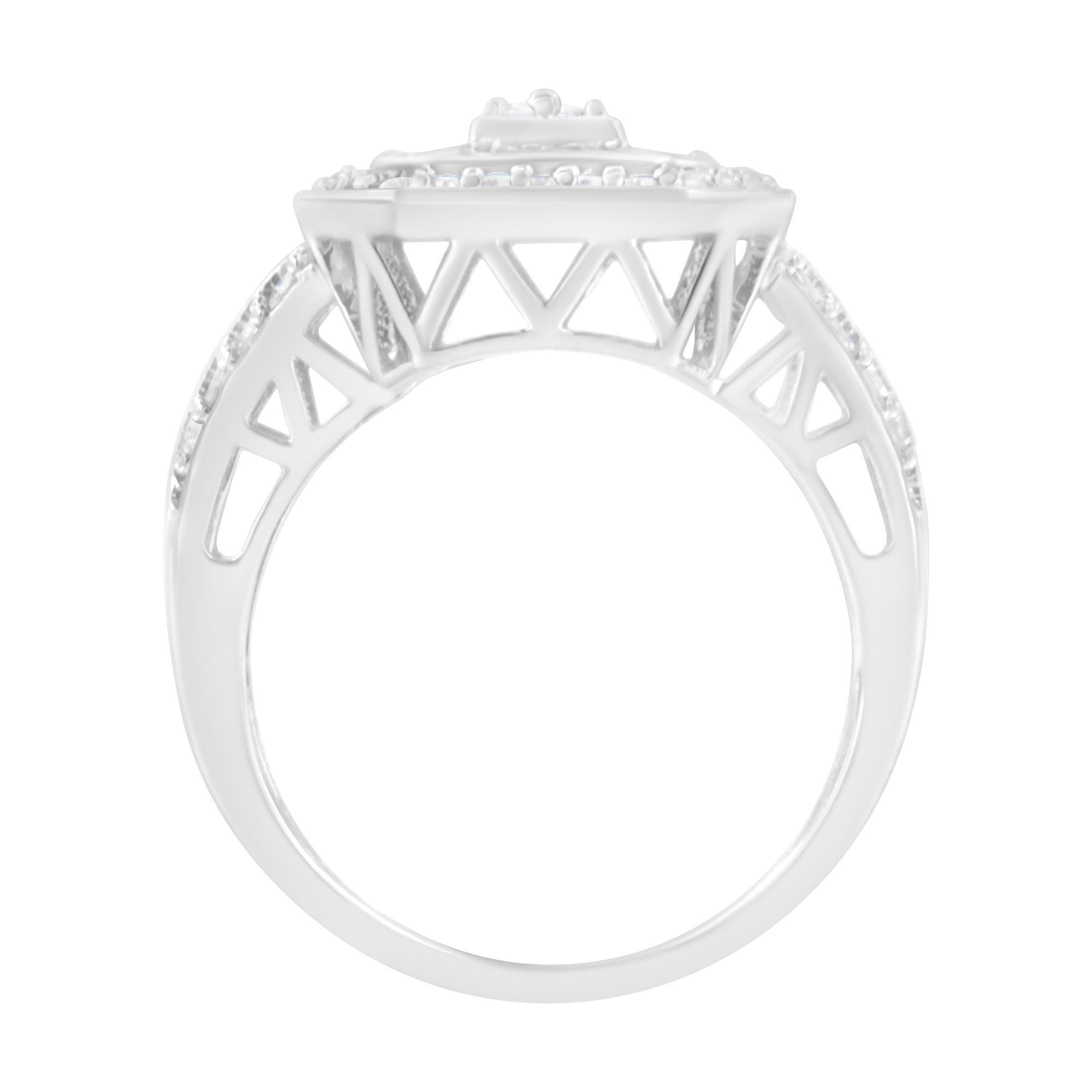 Anillo Catedral de Diamantes Redondos y Baguette 3/4 en Plata de Ley .925 Corte redondo en venta