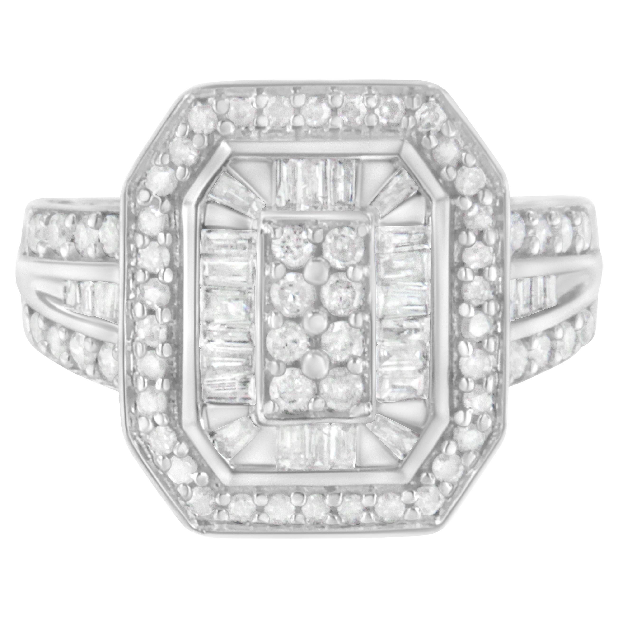 Anillo Catedral de Diamantes Redondos y Baguette 3/4 en Plata de Ley .925