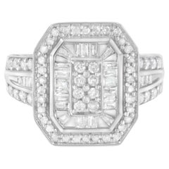 Anillo Catedral de Diamantes Redondos y Baguette 3/4 en Plata de Ley .925