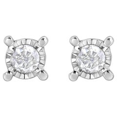 .925 Sterling Silver Round Brilliant-Cut Diamond Solitaire Stud Earrings