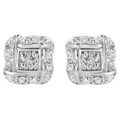 .925 Sterling Silver Round-Cut Diamond Accent Swirl Square Knot Stud Earrings
