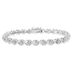 .925 Sterling Silver Round Diamond Accent Floral Cluster and "X" Link Bracelet