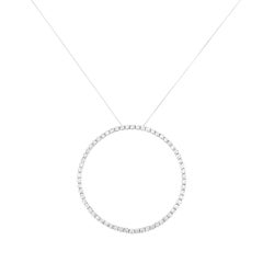 .925 Sterling Silver Round Diamond Open Circle Hoop Pendant Necklace